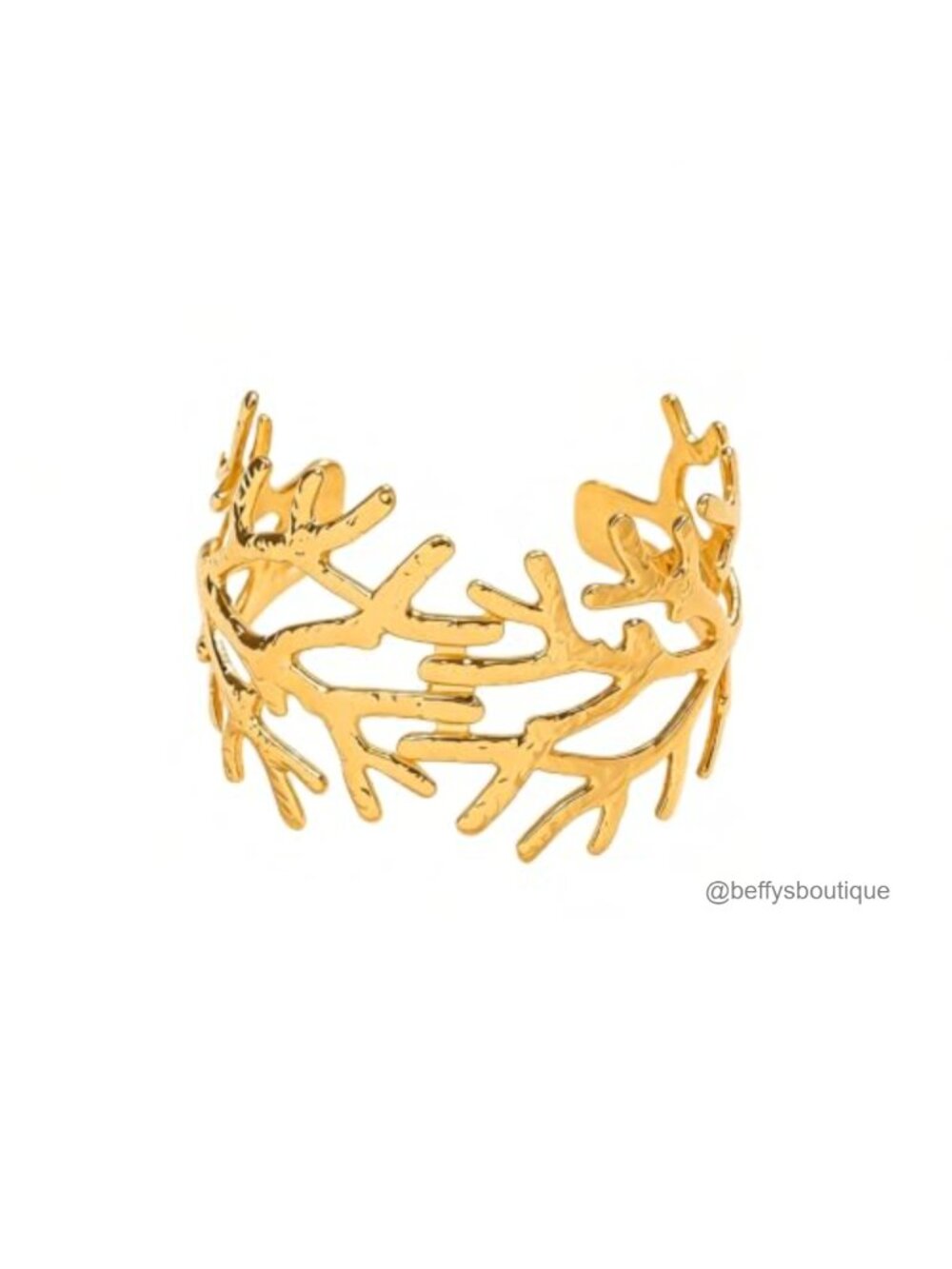 Gold Plated Stainless Steel Coral Open Cuff Bracelet for Women Adjustable